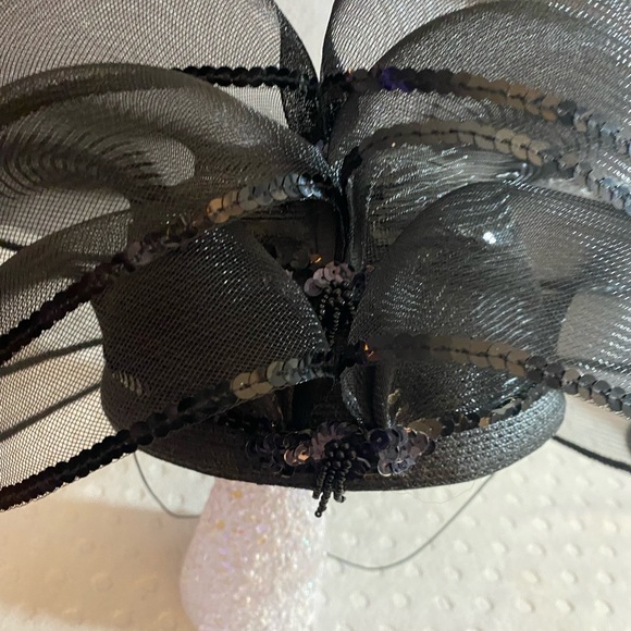 Black Tulle, Sequin and Beaded Fancy Hat - Picture 6 of 14